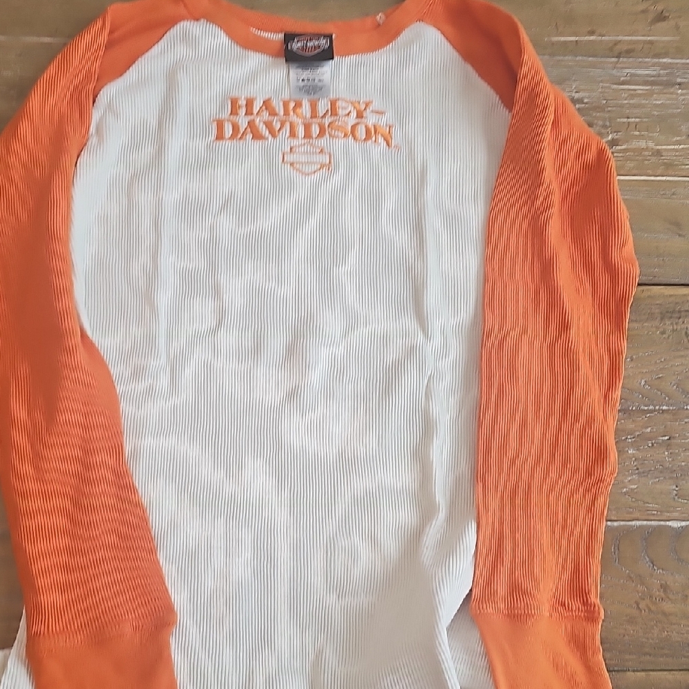 Harley-Davidson Orange and White Long Sleeve Tee
